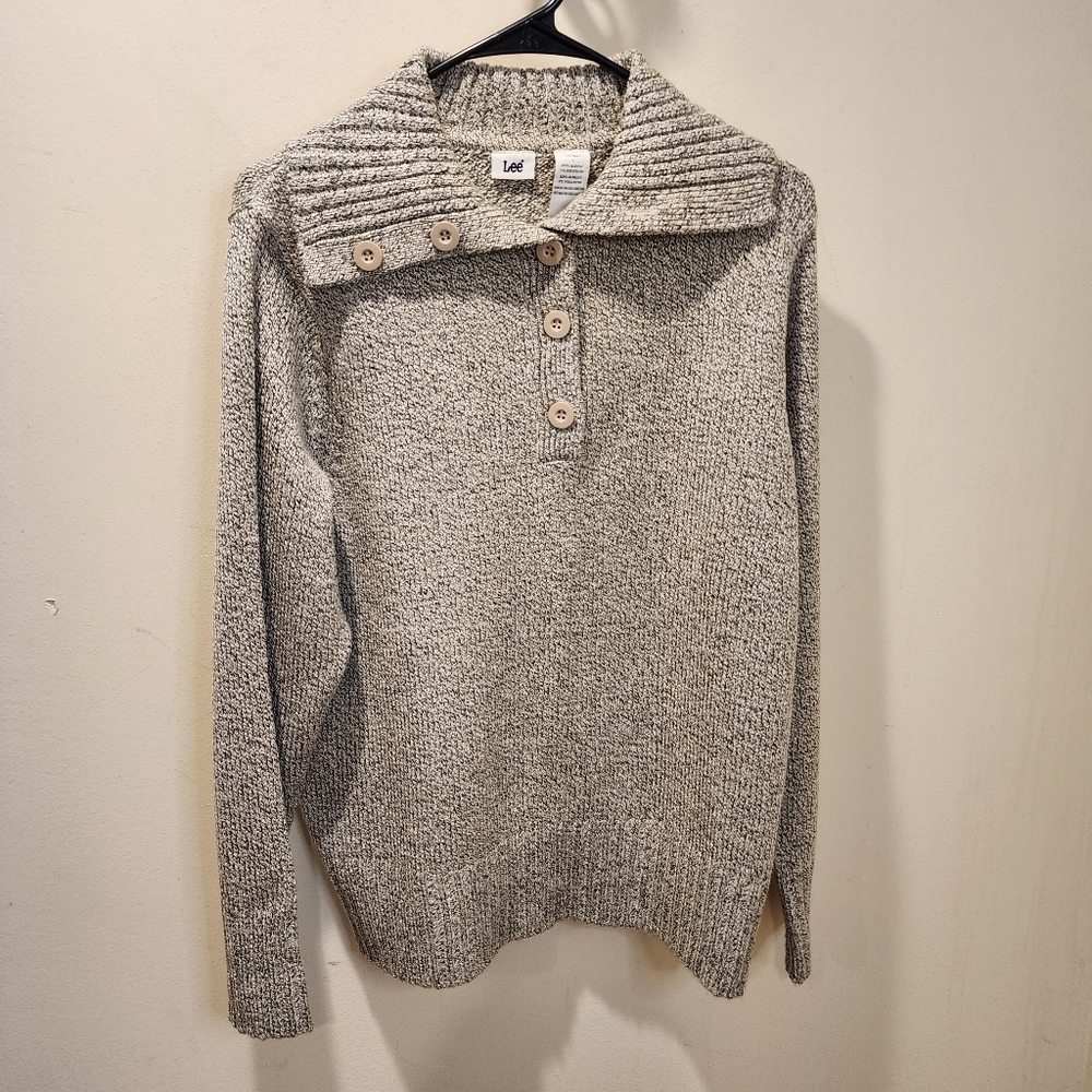 LEE Vintage quarter button acrylic Large Neck Pullover sweater L